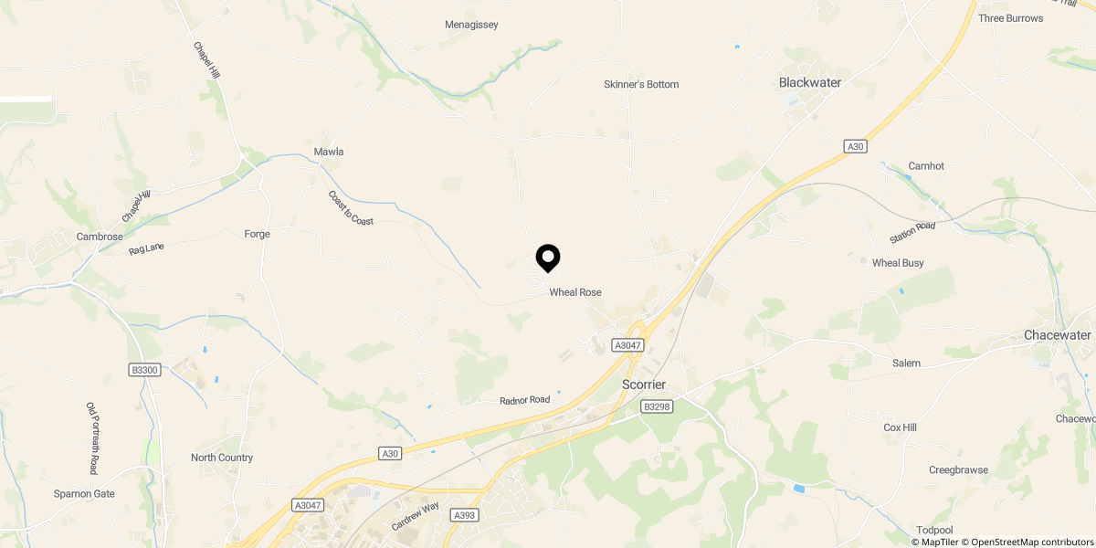 Approximate location of Wheal Rose, Scorrier