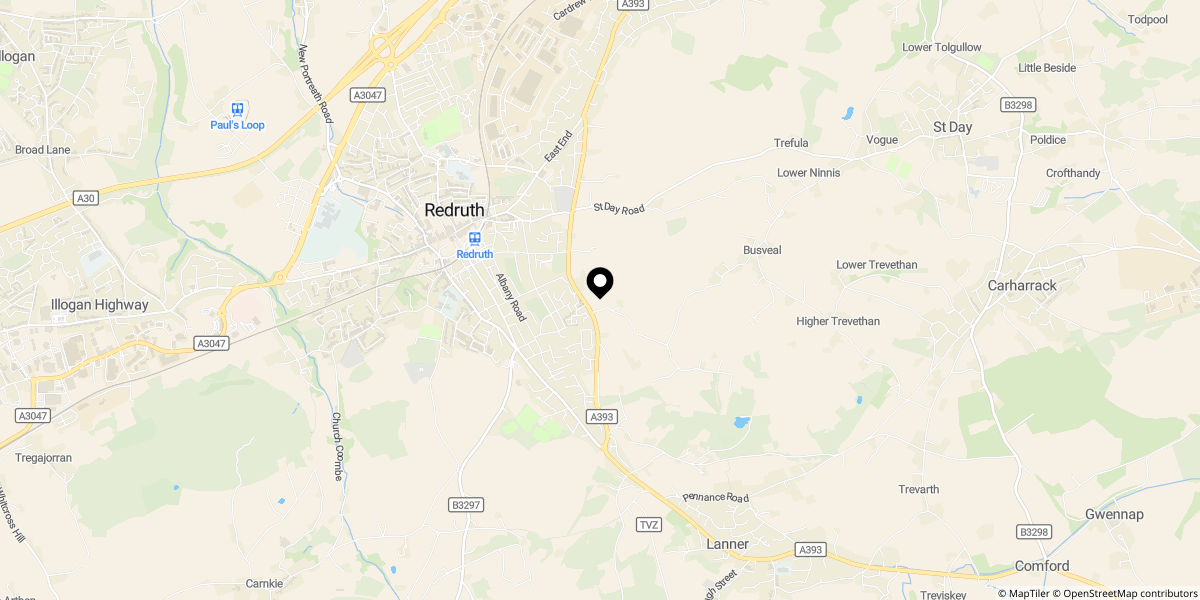 Approximate location of Wilkinson Gardens, Redruth